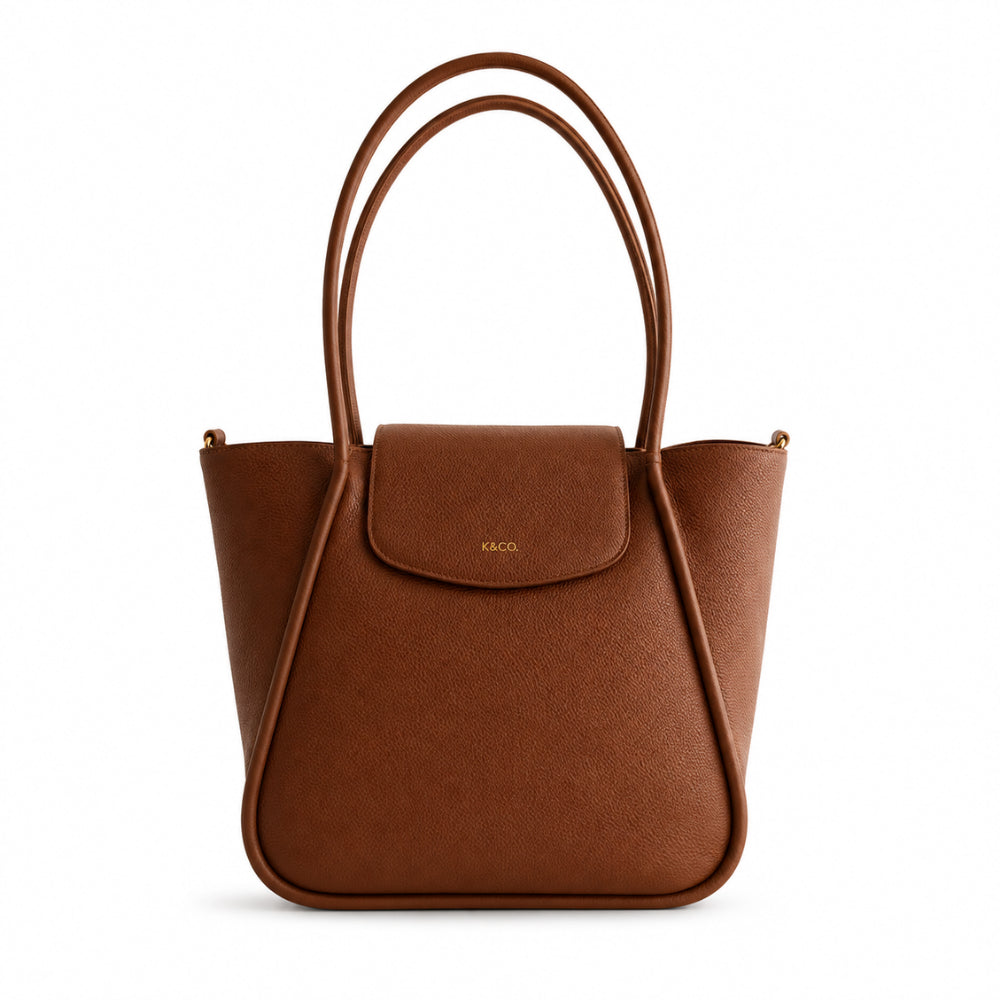 K&Co. Genuine Leather Flapover Tote Bag - TAN